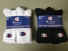New Mens Champion Athletic Wear 6 Pair Crew Socks.    2 Colors To Choose.