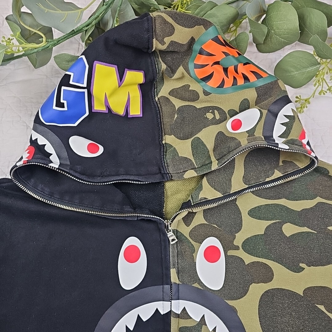 A Bathing Ape Men's Split Camo and Black Full Zip Hoodie Size M