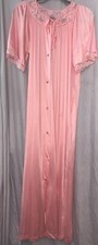 Vintage Dixie Belle Nightgown M Pink Nylon Lace Pearlescent Buttons Romantic53  