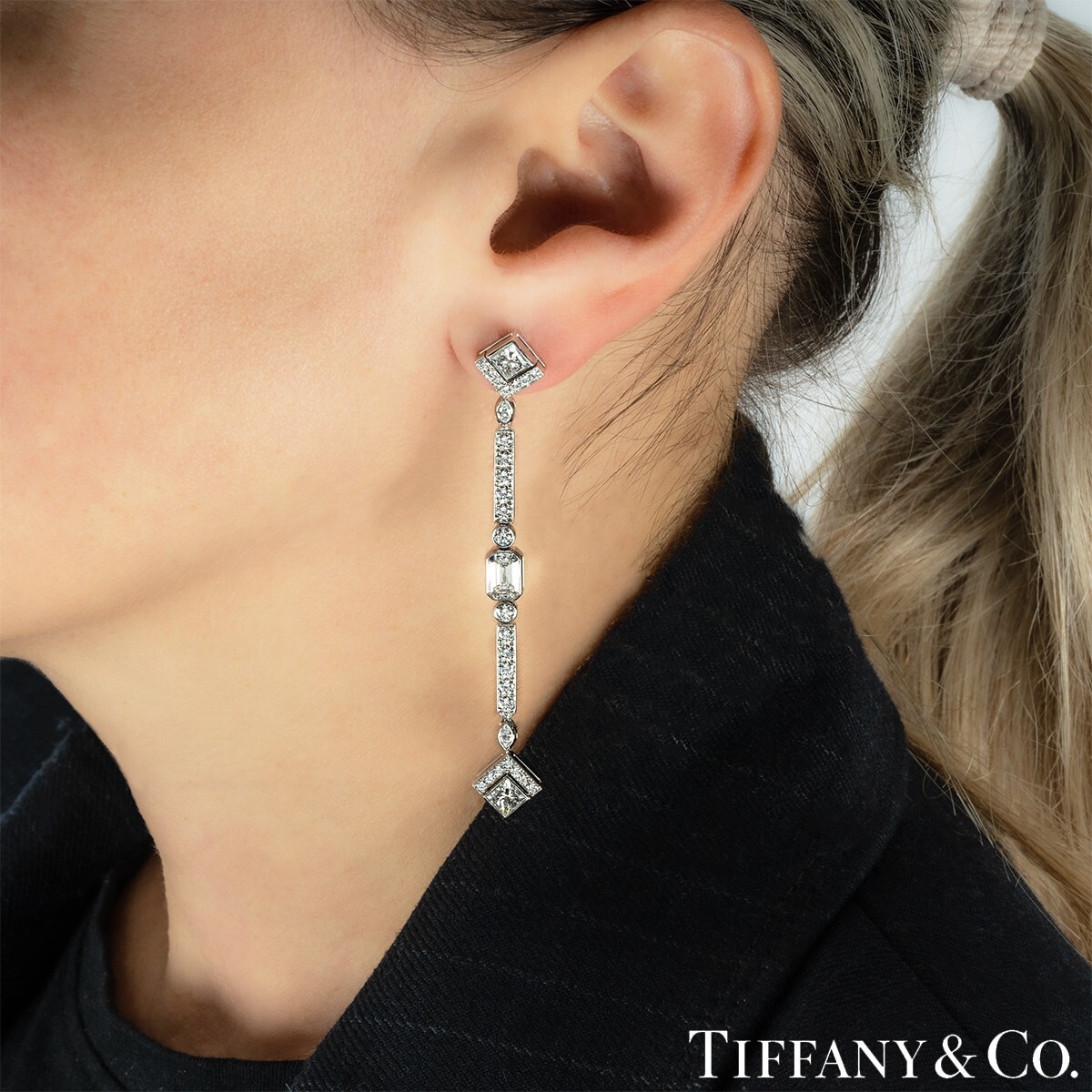 Tiffany & Co. Platinum Diamond Drop Earrings 3.75 TCW  RRP: £65,400 image 2