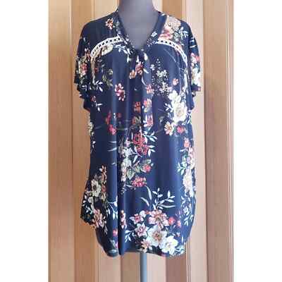 Lavish size 2XL black & floral print blouse 