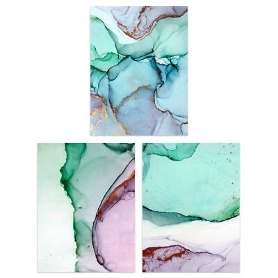 Abstrakt Grün Rosa Achat Fluss Wasser Ungerahmt A4 Kunstdruck Trio 3er Pack