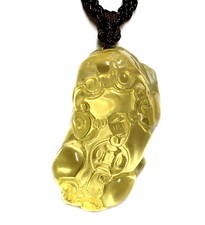 Feng Shui Citrine yellow crystal Pi Yao /Xiu/Xie Necklace Pendant amulet wealth