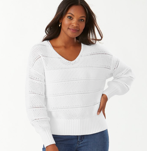 Tommy Bahama Channel Isle Cotton V-Neck Sweater, Womens, XS, White