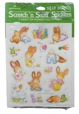Vintage Hallmark Scratch N Sniff Stickers Baby Powder Scent Bunnies 1 Sheet READ