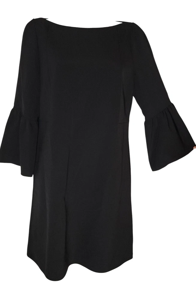Vestido Lafayette 148 Talla 12 Para Mujer Negro Preppy Tejido Vaina Cambio Manga Campana Foto 2 de 4