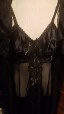 Vintage 60s Glydon's of Hollywood Full Length Black Lace Night Gown With Robe