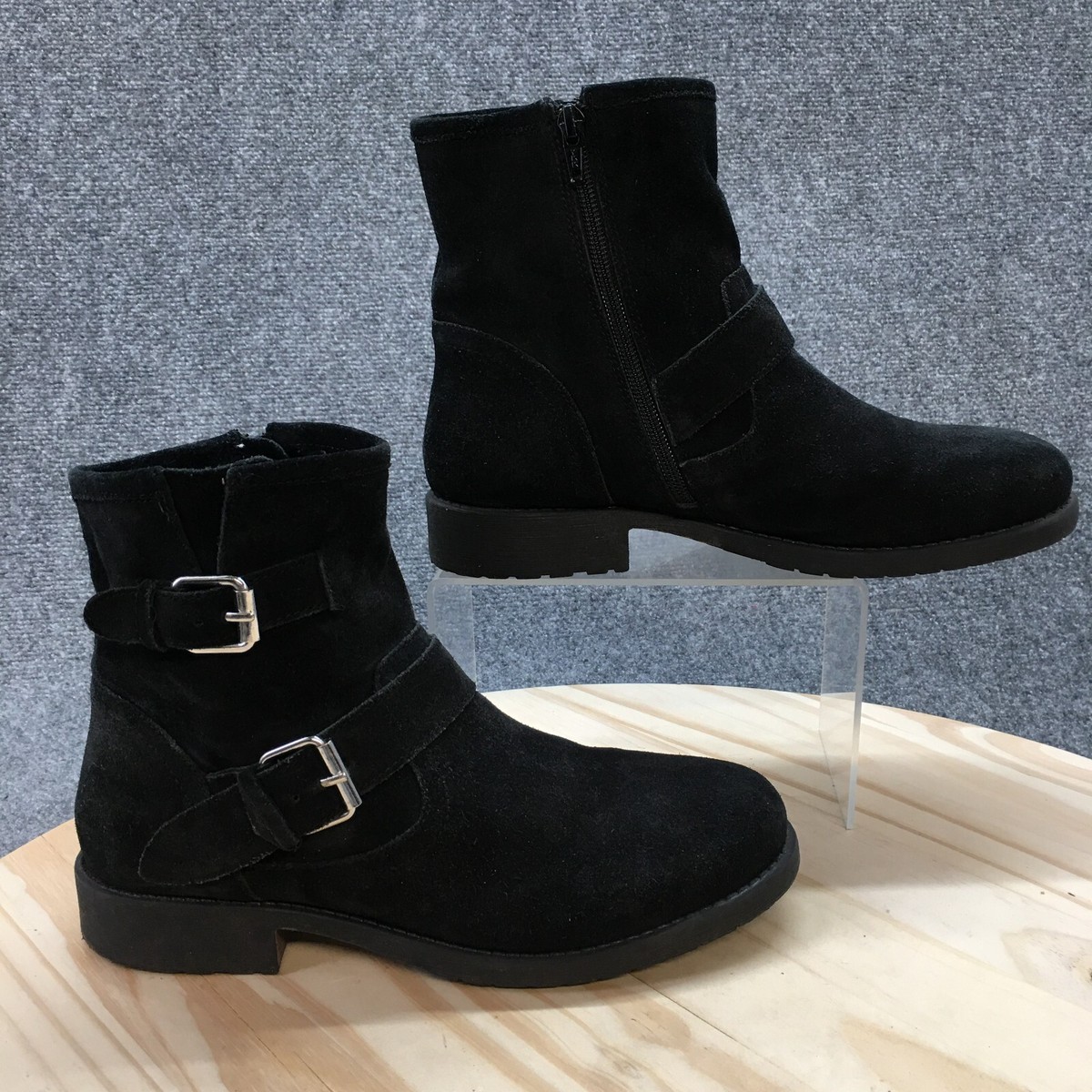 Steve Madden Boots Womens 10 Alick Biker Black Suede Leather Ankle Top  Casual