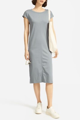 everlane the luxe cotton side-slit tee dress Everlane Women’s The Luxe Cotton Side Slit Tee Dress Size XXS Faded Sage