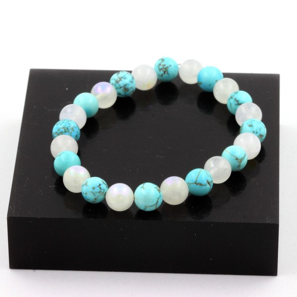 Armband Perlen Stein Mond + TüRkis 8 Mm. Made In Frankreich-image