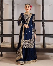 Stunning Designer Heavy Silk Blue Top Palazzo With Dupatta For Festival Wear