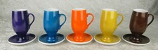 5 LaGardo Tackett Schmid Porcelain Demitasse Cups Saucers Purple Blue Orange