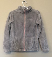 Columbia Girls Fuzzy Plush Fleece Full-Zip Jacket   Gray Pink   Size L 14/16 