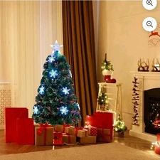 Goplus 3ft Pre-Lit Fiber Optic Artificial Christmas Tree with Multicolor LED...