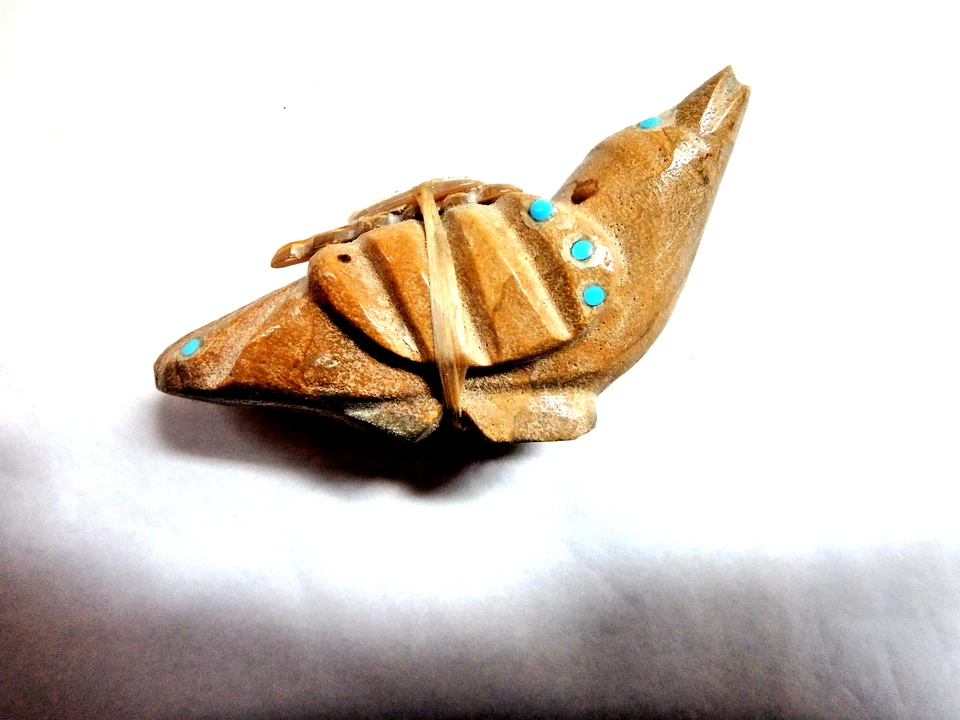 Fetiche de pájaro de mármol de piedra indígena Zuni nativo americano de Leekya Foto 2 de 4