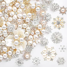 20 Pcs Rhinestone Buttons Faux Pearl Buttons Flat Back Embellishments for Jewelr