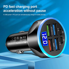 6 PORT CHARGER FOR CAR CIGARETTE LIGHTER WITH BUILT IN LED DISPLAY