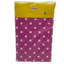 Vinyl Flannel Back Pink/ Fuchsia Polka Dot Tablecloth 52x70 Oblong Spring Easter