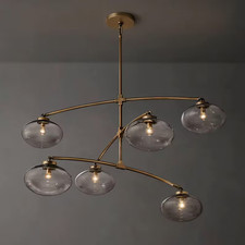 Mid-Century Modern Brass Chandelier: 6-Globe Glass Pendant Lighting