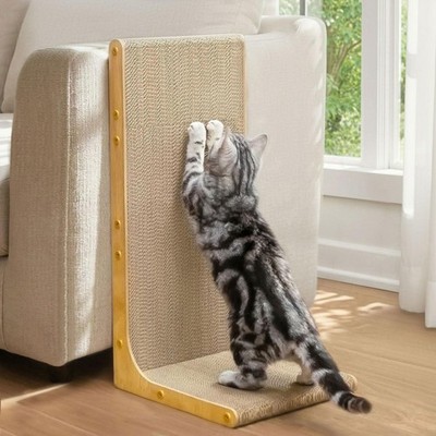 Cardboard Cat Scratcher 23'' L-Shaped Scratch Pad Vertical Wall-Leaning