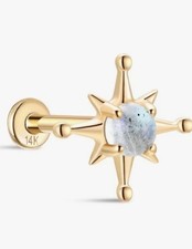 14kt Solid Gold Flatback Moonstone Stud