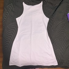 White Sleeveless Tank Dress High Neck S Women