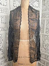 Sheer Black Sequined Vintage Scarf/Shawl
