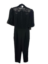 Express Romper Womens XS Black Pleated Lace Detail Flutter Sleeve Back Zip