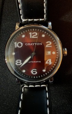 Grayton Guilloche Watch Model GR81376AA Maroon Leather Band