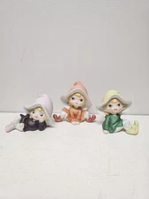 3 Homco Flower Pixie/Elves Bisque Figurines
