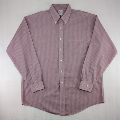 Brooks Brothers Shirt Mens 16 34/35 Red Stripe All Cotton Button Down Office