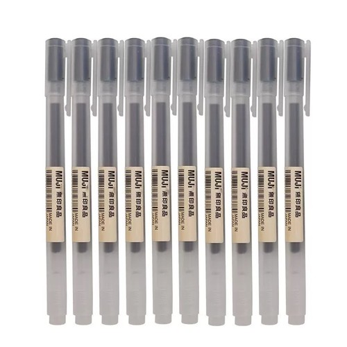 MUJI Gel Black Ink Ballpoint Pen Cap Type 10-Pieces Set, 0.38 mm Nib Size