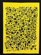 YAYOI KUSAMA  drawing on old paper signed stamped vintage
