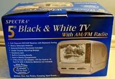 Spectra Portable  5" Black & White TV w/ AM/FM Radio 12V Car Cord, AC Adaptor