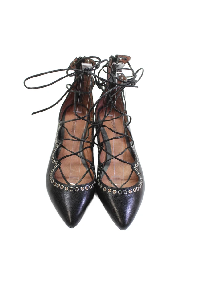 Jeffrey Campbell Womens Leather Studded Pointed Toe Lace Up Flats Black Size 6 - Image 2 of 4
