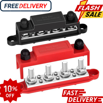 Power Distribution Block 12V 250A Bus Bar 4 x 5/16'' Stud Marine, 6 x #8 Screws