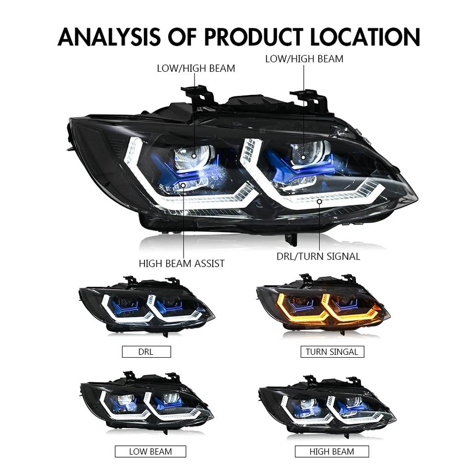 Faro LED doble para BMW Serie 3 2007-2010 E92 E93 328i 335i lámparas delanteras DRL Foto 3 de 4