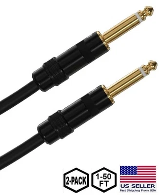AUDIO2000'S 2 Pack 1/4 to 1/4 Male Cable Mono Cord Gold Plug Guitar Instrument Keyboard C090