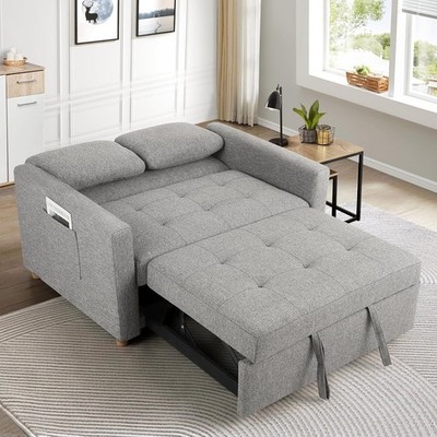 2 Seater Loveseats Pull Out Sofa Bed Convertible Sleeper Sofa w/Spring Support 