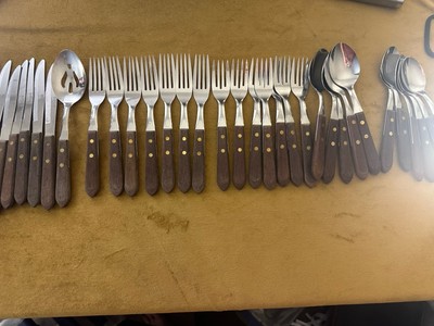(36) Pcs RS Regent Sheffield ? Japan Stainless Wood Handled Wooden Flatware Set