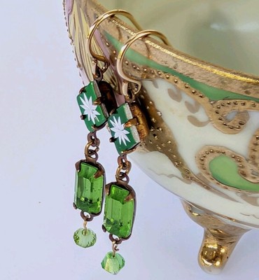  Vtg Starburst Ohrringe grün österreichisches Glas Peridot Gold gefüllt von SaraMargaux 