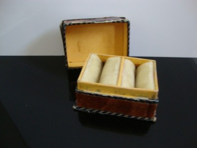 Antique RARE Hand Made Two Rings Jewelry Leather Presentation Box Used Condition