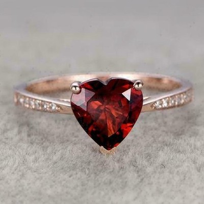 14k Rose Gold Plated Heart Cut Simulated Garnet Engagement Diamond Wedding Ring