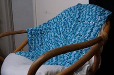 Crochet Blue Square Pattern Afghan Chair Throw/Lapghan/Baby Blanket 35x28"