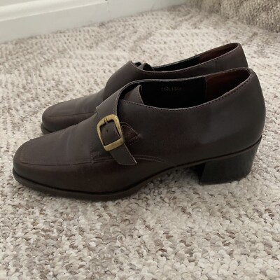 Everyday Comfort Leather Shoes Women 9 M Work Formal Block Heels Brown Coolidge