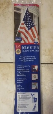 Annin Polycotton US.Flag & Pole set Steel Pole&Bracket 6Ft. 3x5 Made in Usa 