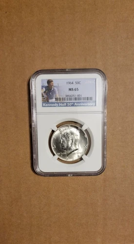 1964 P  Kennedy Half Dollar NGC MS 65 Gem 90% silver 50 cent 50th Label