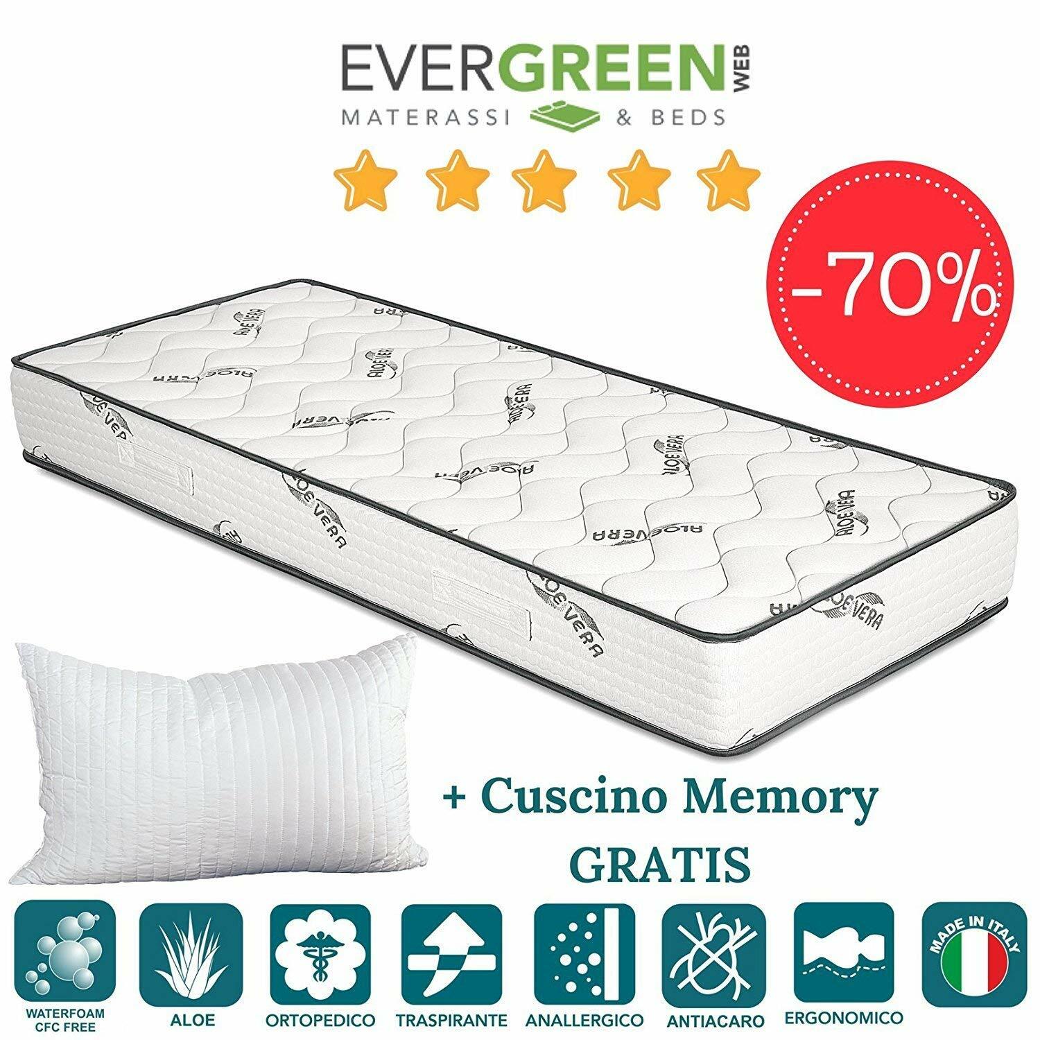 Materasso con Fodera oli essenziali ALOE VERA con Cuscini Memory Foam GRATIS