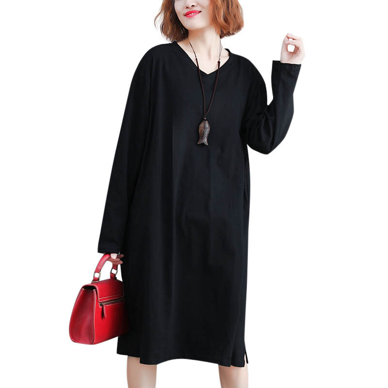 knee length dresses for ladies V-Neck Pocket T-Shirt Dress main image 1