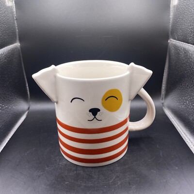 Parker Lane Coffee Mug China Ivory Cup Dog Red Stripes Eye Patch 